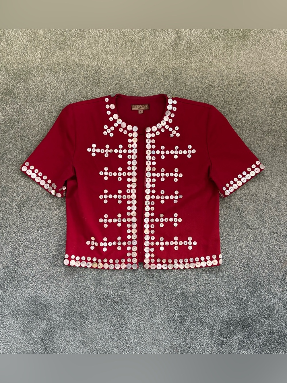 90s Double D Ranch Red Pearl Buttoned Crimson Crossroads Cropped Jacket
